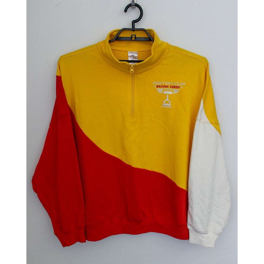 Disney Cars Lightning McQueen Sweatshirt Mens 2XL Yellow Red 1/4 Zip Pullover